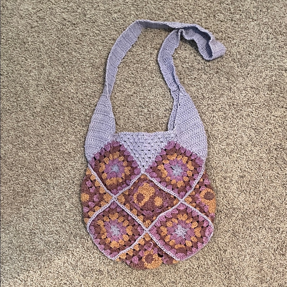 Elegant Crochet Shoulder Bag - Lavender and Tan